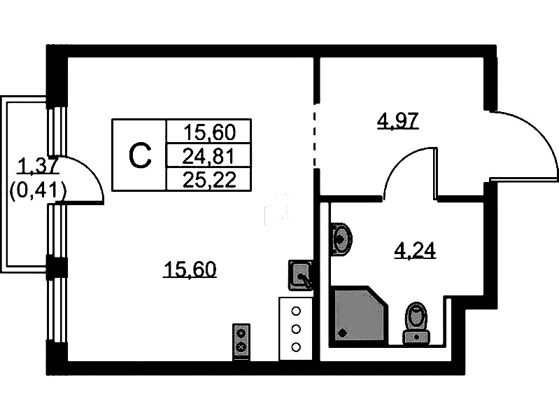Квартира студия 25.22 м², 10/11 эт., ЖК «Новое Колпино»